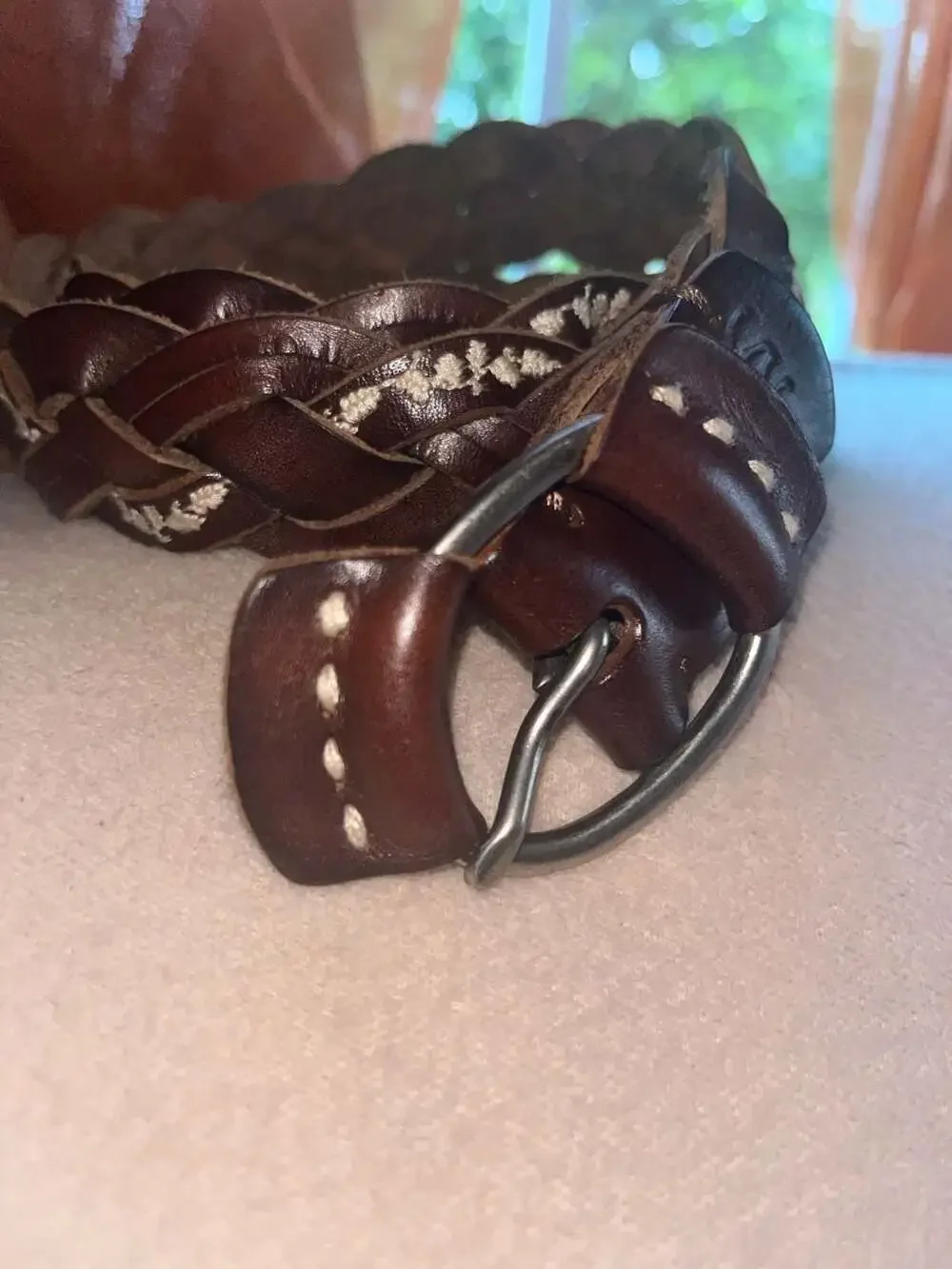 Abercrombie & Fitch Women's Braided Genuine Leather Belt, Size M/L, Brown